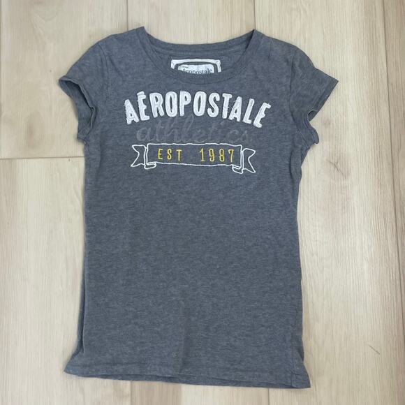 Aeropostale Y2K 2000s Embroidered Spell Out Shirt Fitted Gray Sz M VTG - Picture 8 of 8